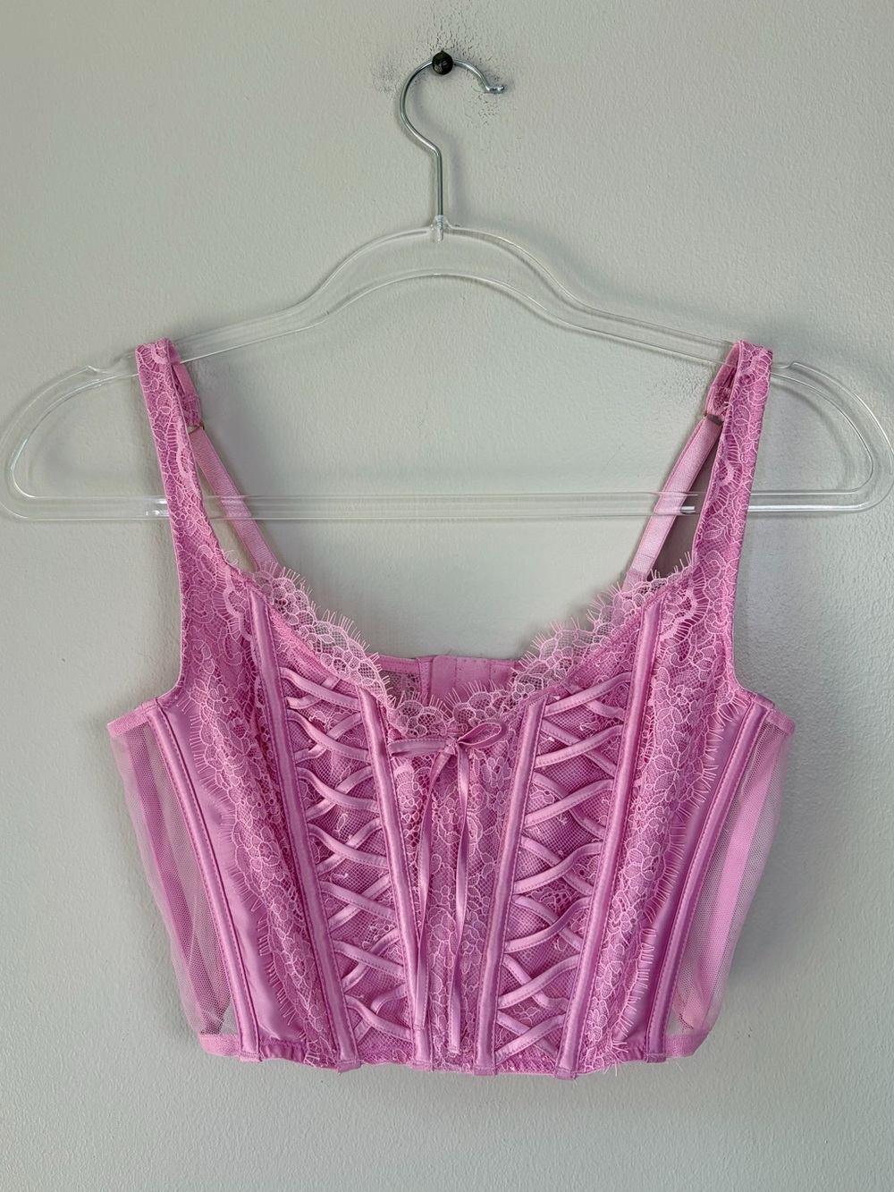 Victoria’s Secret Dream Angles Ribbon Corset Top Lace Satin Romantic Feminine